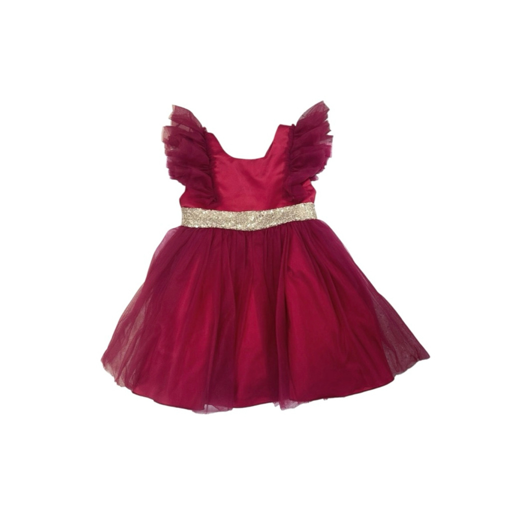 Girls Red Formal Dress Gold Sequin Waist Size 3T